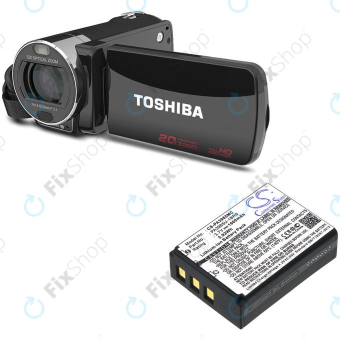 Batteria per Toshiba Camileo X200, X400, PA3985, Li-Ion, 1600mAh, 3.7V, HQ