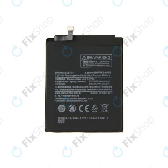 Batteria per Xiaomi Redmi Note 5A, Mi A1(5x), Redmi S2 (Redmi Y2), BN31, 3080mAh