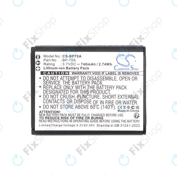 Batteria per Samsung ES, ST, BP-70A, Li-Ion, 740mAh, 3.7V, HQ