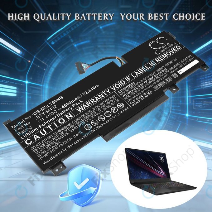 Batteria per MSI Pulse GL76, Katana GF66, Bravo 15, Crosshair 17, BTY-M492, Li-Pol, 4600mAh, 11.4V, HQ