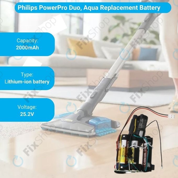 Batteria per Philips PowerPro Aqua, Duo, 300003446961, 69-2008-009-211, 69-2008-009-201, Li-Ion, 2000mAh, 25.2V, HQ