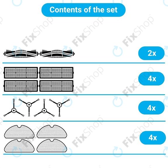 Set di ricambio per Xiaomi Robot Vacuum S10, S10 EU, S12 (2x Spazzole principali, 4x Filtri, 4x Spazzole laterali, 4x Panni per mocio)