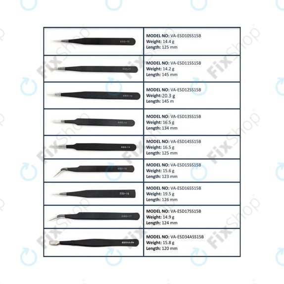 Set di pinzette antistatiche ESD in acciaio inox 9 in 1