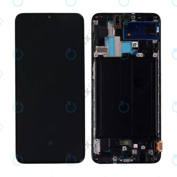 Schermo per Samsung A70 A705F, Black, Vetro touch con cornice, GH82-19747A, GH82-19787A, Genuine Service Pack