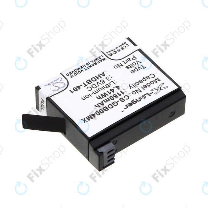 Batteria per GoPro Hero 4, AHDBT-401, Li-Ion, 1160mAh, 3.8V, HQ