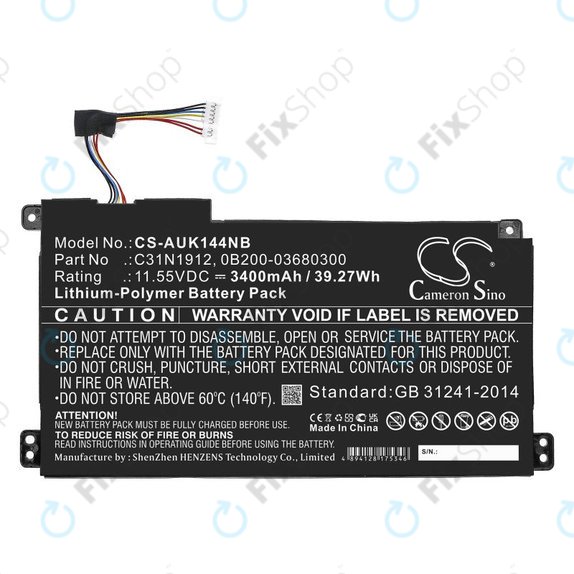 Batteria per Asus Vivobook 14, E510, C31N1912, Li-Pol, 3400mAh, 11.55V, HQ