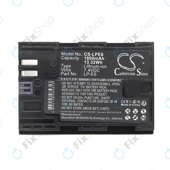 Batteria per Canon EOS 60D, 5D Mk II, 7D, LP-E6, Li-Ion, 1800mAh, 7.4V, HQ