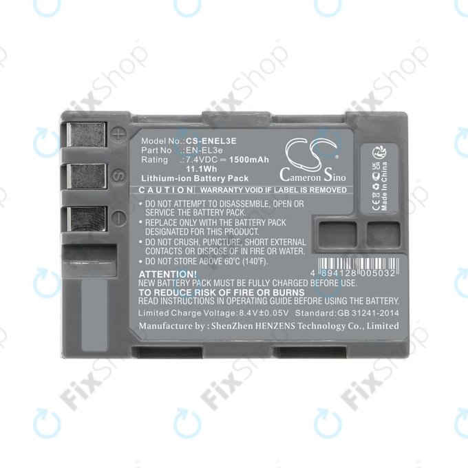 Batteria per Nikon D100, D200, D50, D70, D70s, D80, D300S, D700, D90, D300, EN-EL3e, Li-Ion, 1500mAh, 7.4V, HQ