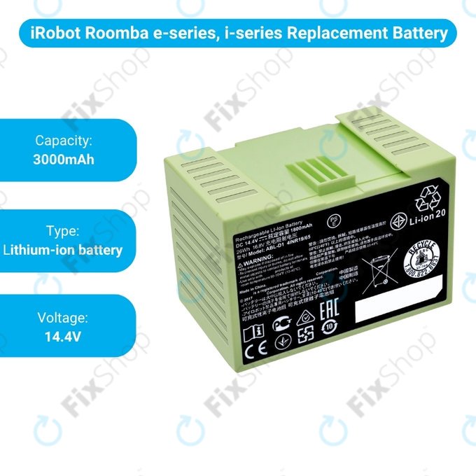 Batteria per iRobot Roomba e-seriess, i-seriess, ABL-D1, 4624864, ABL-D2, Li-Ion, 3000mAh, 14.4V