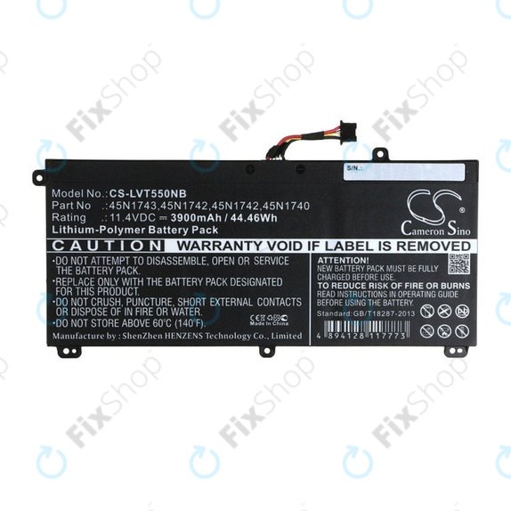 Batteria per Lenovo ThinkPad T550, T560, W550, 45N1743, Li-Pol, 3900mAh, 11.4V, HQ