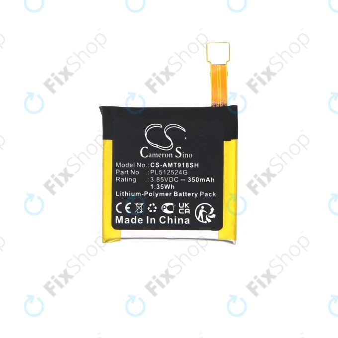Batteria per Amazfit A1801, A1808 A1918 T-Rex Verge Lite PL512524G, Li-Pol, 350mAh, 3.85V, HQ