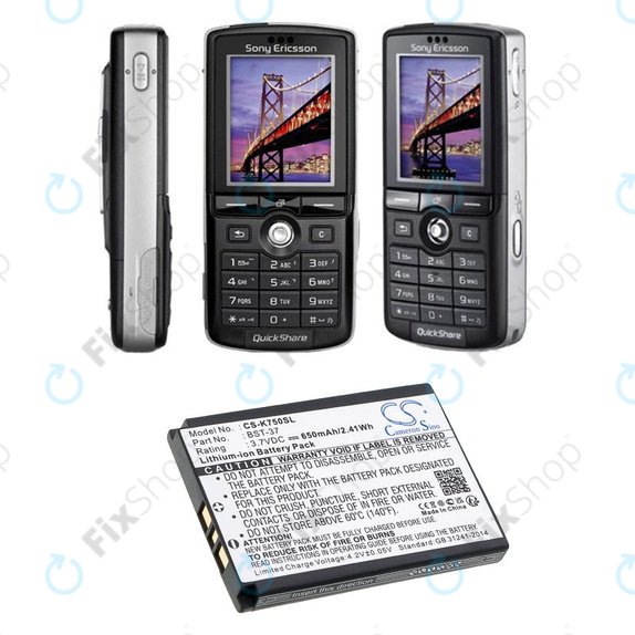 Batteria per Sony Ericsson, BST-37, Li-Ion, 3.7V, 650mAh, HQ