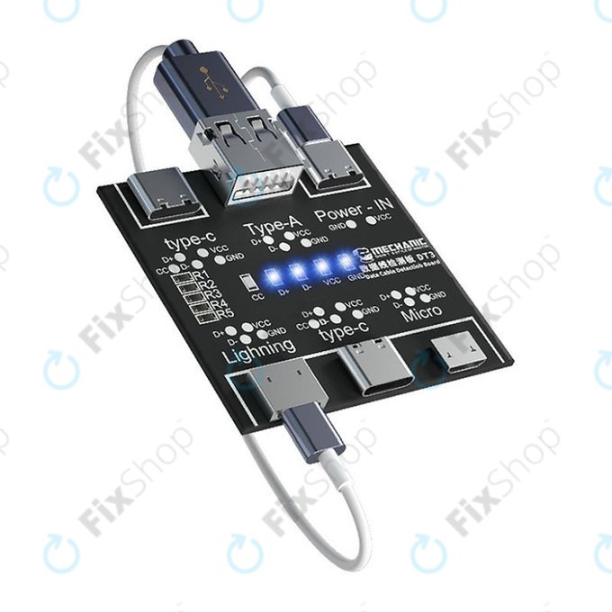 Tester per cavi dati Lightning, USB-C, microUSB, Mechanic DT3