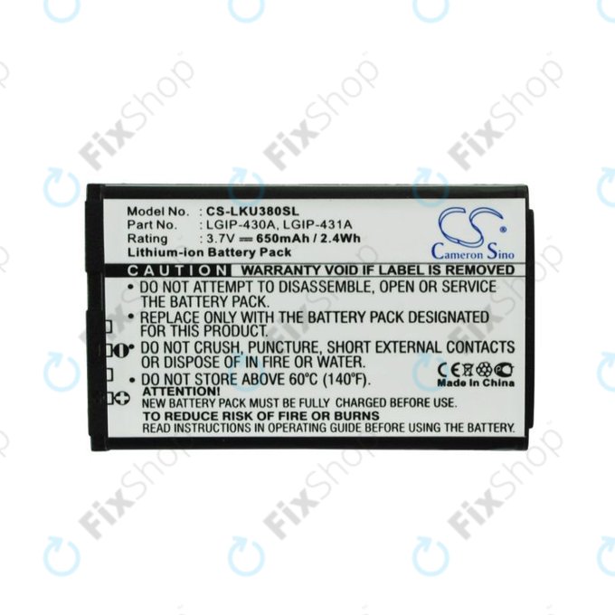 Batteria per LG 230 Nite, LGIP-430A, Li-Ion, 3.7V, 650mAh, HQ