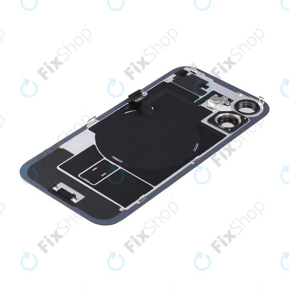 Vetro scocca posteriore per iPhone 16 Plus, Black, con lente fotocamera, piastra metallica, magnete MagSafe