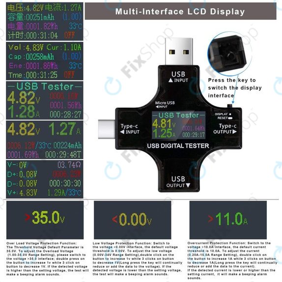Tester digitale USB con USB-C e USB 3.0, Eversame 2in1