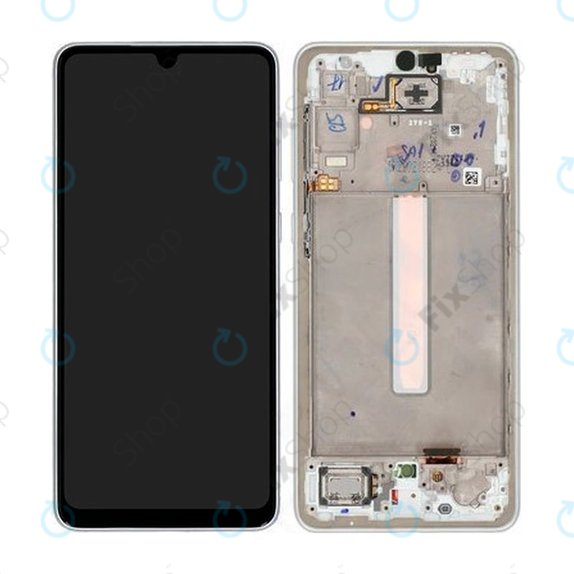 Schermo per Samsung A33 5G A336B, Awesome White, Vetro touch con cornice, GH82-28143B, GH82-28144B, Genuine Service Pack