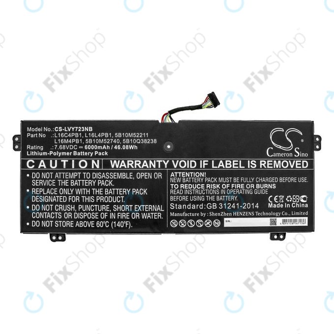 Batteria per Lenovo Yoga 720-13, 730-13, L16L4PB1, Li-Pol, 6000mAh, 7.68V, HQ