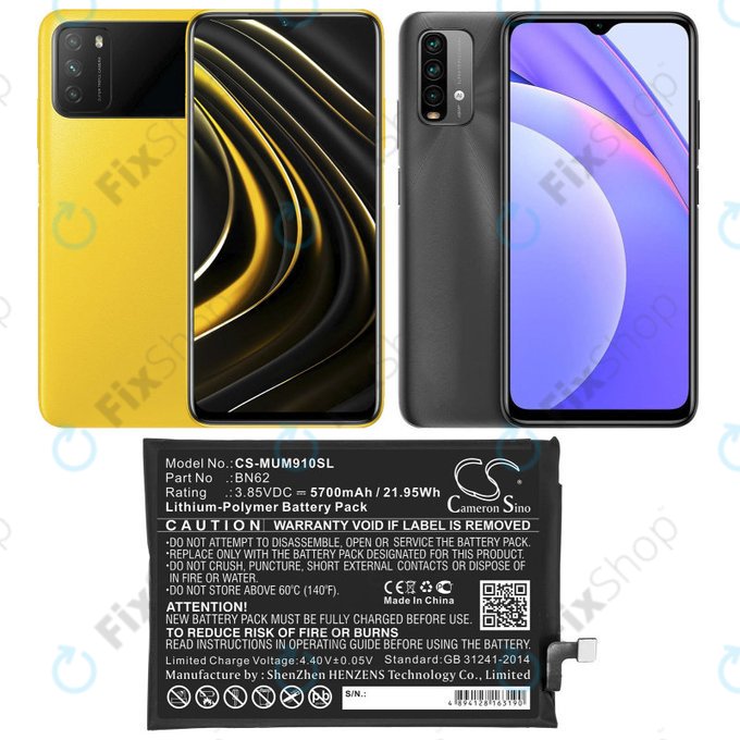 Batteria per Poco M3, Redmi Note 9 4G, 5700mAh, Li-Pol, 3.85 V, BN62, HQ