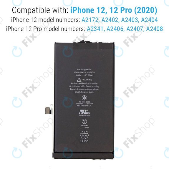 Batteria per iPhone 12, 12 Pro, 2815mAh, FixPremium