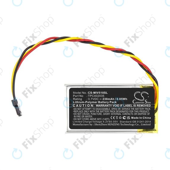 Batteria per Mio MiVue 508, 518, 528, 538, 608, 618, 792, TPC402035, Li-Pol, 230mAh, 3.7V, HQ
