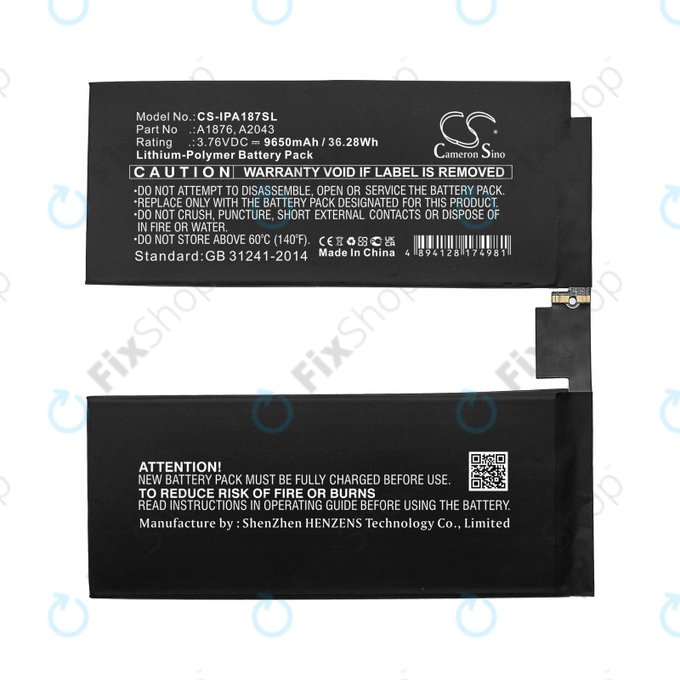 Batteria A1876 per Apple iPad Pro 12.9" (3rd Gen 2018), iPad Pro 12.9" (4th Gen 2020), A2043, 9650mAh, HQ