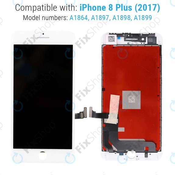Schermo per iPhone 8 Plus, White, Vetro touch con cornice, Refurbished