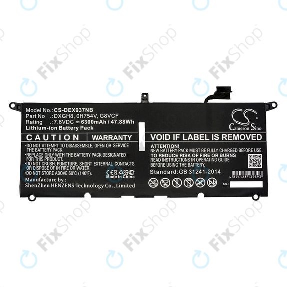 Batteria per Dell XPS 13 9370, DXGH8, Li-Ion, 6300mAh, 7.6V, HQ