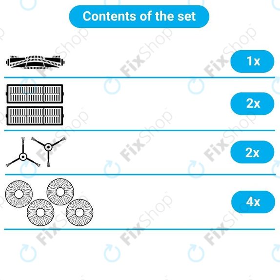 Set di ricambio per Xiaomi Dreame Bot W10, W10 Pro (1x Spazzola principale, 2x Filtri, 2x Spazzole laterali, 2x Panni per mocio)