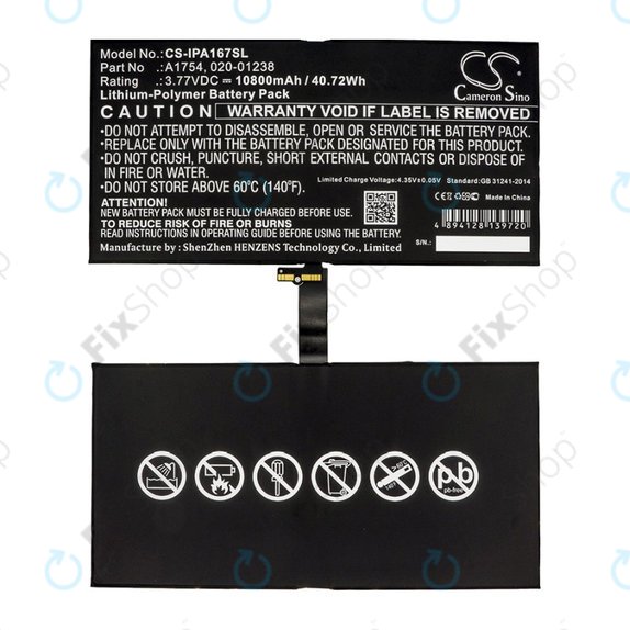 Batteria A1754 per Apple iPad Pro 12.9" (2nd Gen 2017), 020-01238, 10800mAh, HQ