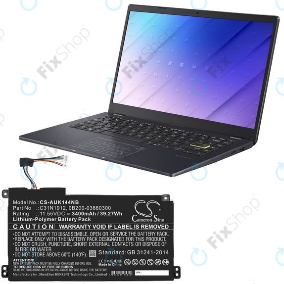Batteria per Asus Vivobook 14, E510, C31N1912, Li-Pol, 3400mAh, 11.55V, HQ