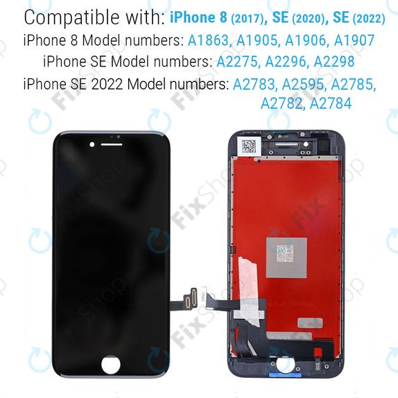 Schermo per iPhone 8, SE (2020), SE (2022), Black, Vetro touch con cornice, Refurbished