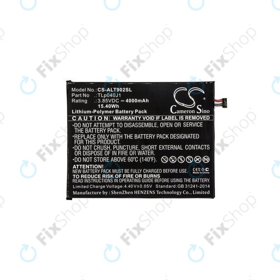 Batteria per Alcatel 8082, Alcatel 9024w, TLp040J1, Li-Pol, 3.85V, 4000mAh, HQ