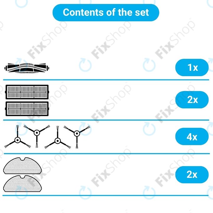 Set di ricambi per ETA Falco Smart, Silvercrest SSR A1 SSR AL1, Tesla Robostar T82 (1x spazzola principale, 2x filtro, 4x spazzola laterale, 2x panno mop)