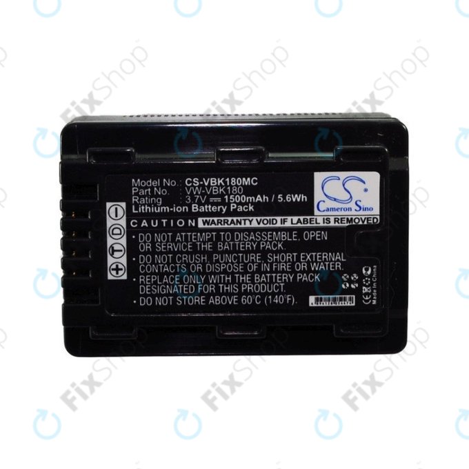 Batteria per Panasonic HDC, HC a SDR, VW-VBK180, Li-Ion, 1500mAh, 3.7V, HQ