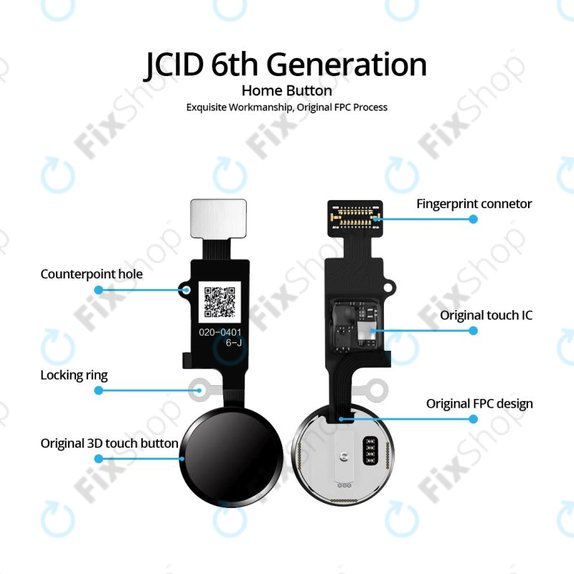 Tasto Home JCID 6ª Gen per iPhone 7, 7 Plus, 8, 8 Plus, SE 2020, SE 2022, Space Gray, Black