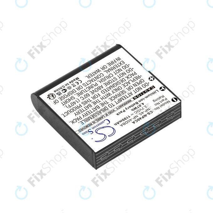 Batteria per Casio Exilim Ex-FC100, NP-40, Li-Ion, 1100mAh, 3.7V, HQ