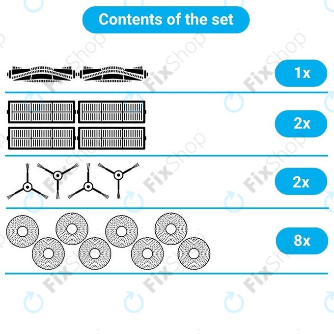Set di ricambio per Xiaomi Dreame Bot W10, W10 Pro (2x Spazzole principali, 4x Filtri, 4x Spazzole laterali, 4x Panni per mocio)