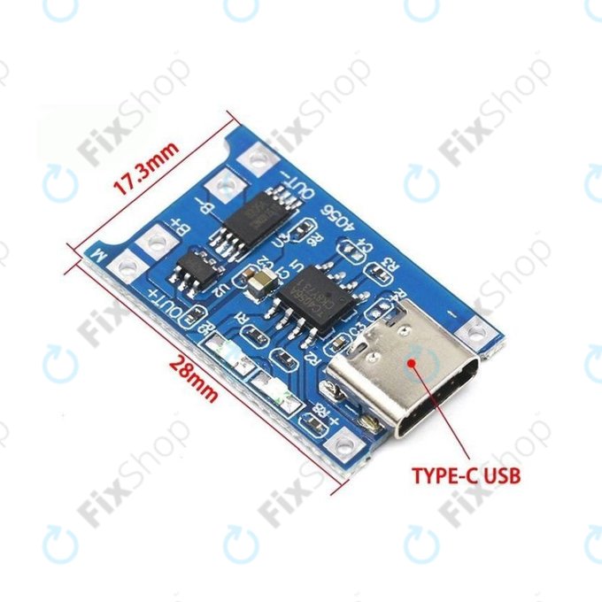Modulo di ricarica TP4056 per batteria Li-ion 18650, USB-C, 1 A