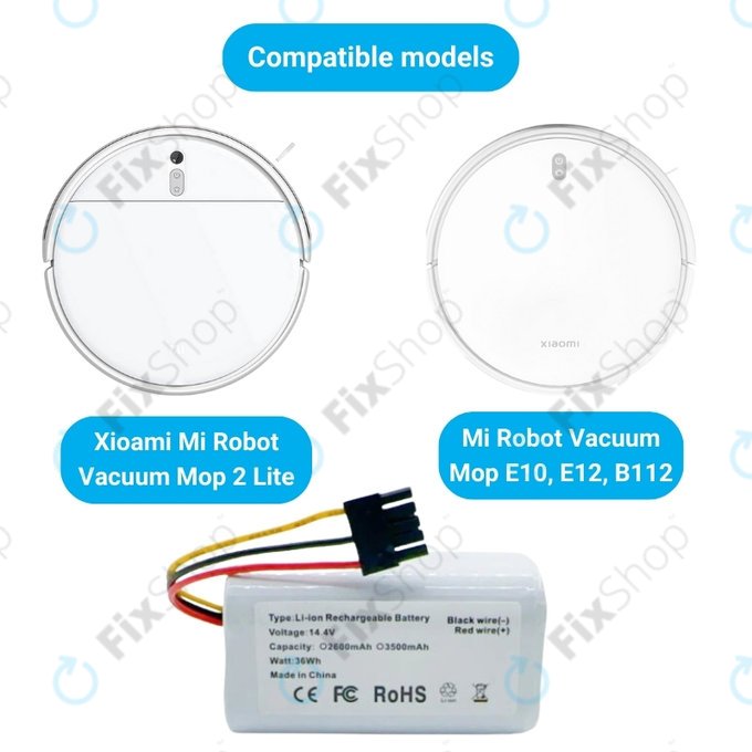 Batteria per Xiaomi Mi Robot Vacuum Mop 2 Lite, E10, N011-4S1P, Li-Ion, 2600mAh, 14.4V