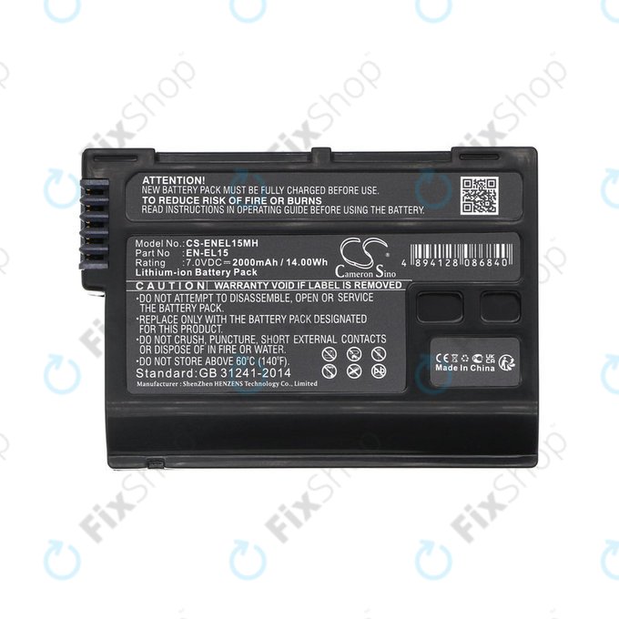 Batteria per Nikon D7000, D500, D600, D7200, D7500, Z5, Z6, EN-EL15, Li-ion, 2000mAh, 7V, HQ