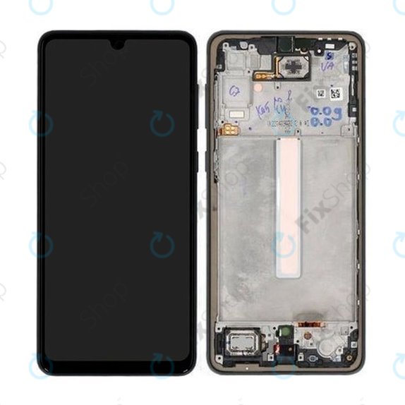 Schermo per Samsung A33 5G A336B, Black, Vetro touch con cornice, GH82-28143A, GH82-28144A, Genuine Service Pack