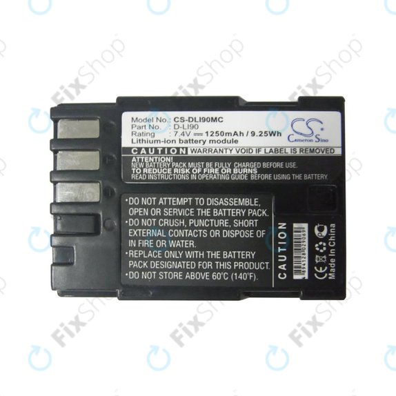 Batteria per Pentax 645d, K-5, D-LI90, Li-Ion, 1250mAh, 7.4V, HQ