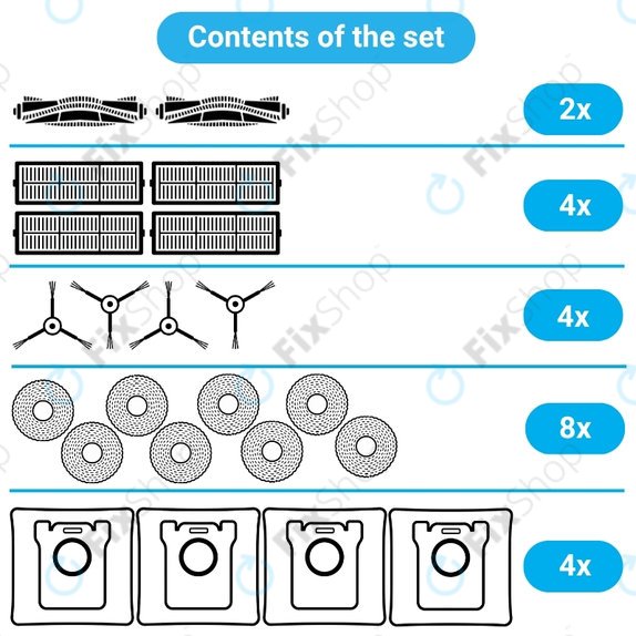 Set di ricambi per Xiaomi Dreame L10s Ultra, Xiaomi Dreame L10s Pro (2x spazzola principale, 4x filtro, 4x spazzola laterale, 8x panno mop, 4x sacchetto polvere)