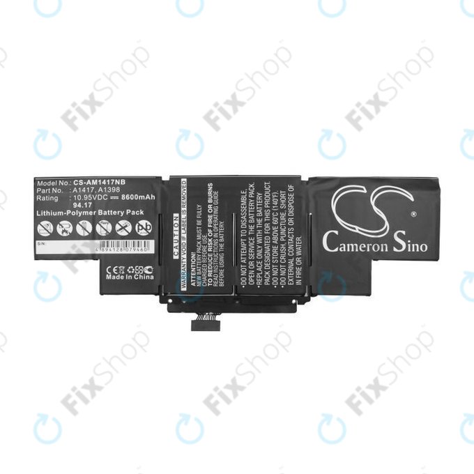 Batteria A1417 per MacBook Pro 15" A1398 (Mid 2012 - Early 2013), 8600mAh, HQ