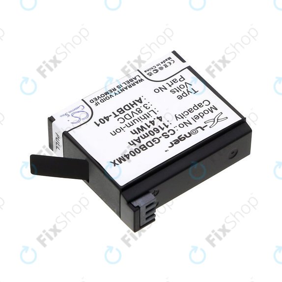 Batteria per GoPro Hero 4, AHDBT-401, Li-Ion, 1160mAh, 3.8V, HQ