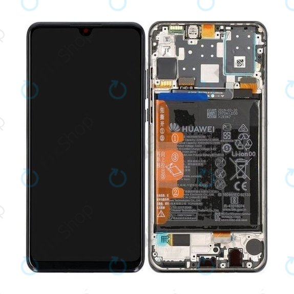 Schermo per Huawei P30 Lite (2020), Vetro touch con cornice, batteria, Midnight Black, 02353FPX, 02353DQU, Genuine Service Pack