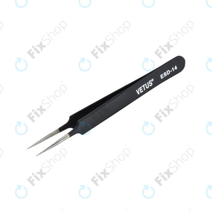 Pinzetta metallica antistatica con punta dritta appuntita 110 mm, Vetus ESD-14
