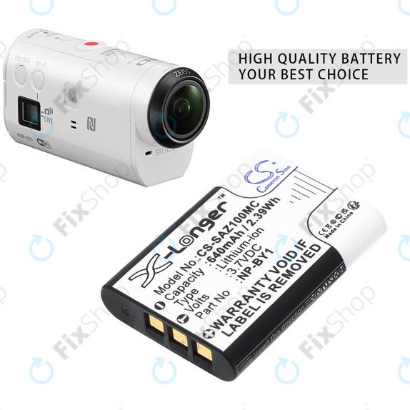 Batteria per Sony HDR-AZ1, NP-BY1, Li-Ion, 640mAh, 3.7V, HQ