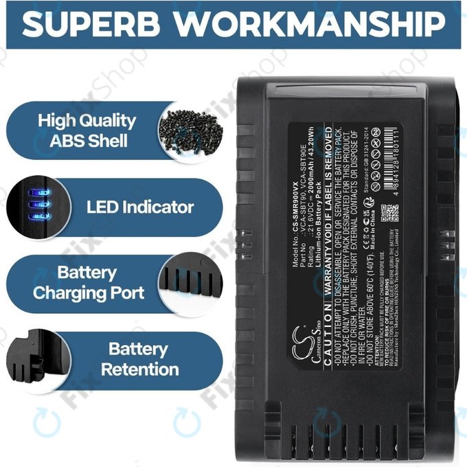 Batteria per Samsung Jet 75, 75 Multi, 75 Premium, VS70, 90, VS9000, 2000mAh